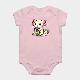 Cute Axolotl drink green boba Baby Bodysuit